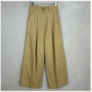 Me+Em size 2 wide leg pleated pant high rise khaki tan 100% cotton
